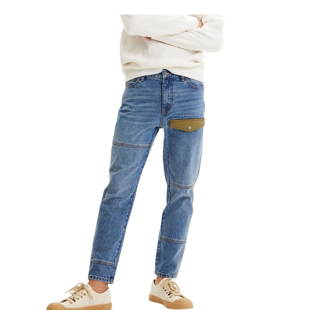 Desigual Mens Size 34x29.5 Straight Patchwork Utility Jeans Streetwear Gorpcore